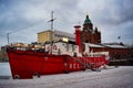 Boat in harbor in winter Helsinki Royalty Free Stock Photo