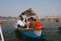 Boat with the hindu pilgrims sails at the Ganges