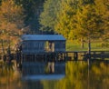 A Boat House among Bald Cypress Trees along the shoreline of Lake D``Arbonne. In Farmerville, Union Parish, Louisiana