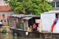 Boat House and Chinese People along the river in Suzhou City, Ch Royalty Free Stock Photo