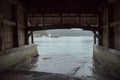 The boat house at Ine Boathouse is a traditional fishing village on a rainy day in Kyoto.