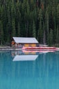 Boat house in lake louise Royalty Free Stock Photo