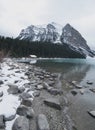 The boat house of Lake Louise is an iconic masterpiece Royalty Free Stock Photo