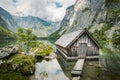 Boat house at Lake Obersee in the Alps, Bavaria, Germany