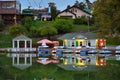Boat house on Lake Trek in Nalchik in the evening Royalty Free Stock Photo