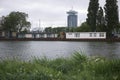 Boat houses in Amsterdam Noord Royalty Free Stock Photo