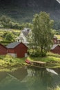 Boat houses and jetty Olden Norway. Royalty Free Stock Photo