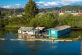 Boat houses on the Schofield Creek in summer