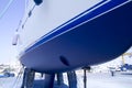 Boat hull sailboat blue antifouling beached Royalty Free Stock Photo