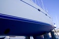 Boat hull sailboat blue antifouling beached Royalty Free Stock Photo