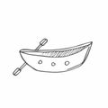 Boat icon. Side view. Black ink sketch silhouette. Vector flat graphic hand drawn illustration. The isolated object on a white Royalty Free Stock Photo