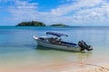 Boat in the idyllic beach in the Yasawa island Royalty Free Stock Photo