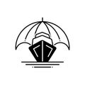 Black solid icon for Boat insurance, marine and transport Royalty Free Stock Photo