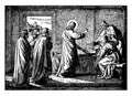 Jesus Resurrects the Daughter of Jairus, Ruler of the Synagogue vintage illustration