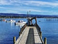 A boat jetty at Moeraki Harbour, Otago region of the South Island of New Zealand