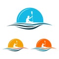 Boat Kayak Paddle Canoe Rowing with Sunrise Logo Royalty Free Stock Photo