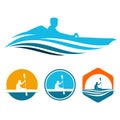 Boat Kayak Paddle Canoe Rowing with Sunrise Logo Royalty Free Stock Photo