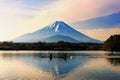 Boat kayaking around mountain fuji Royalty Free Stock Photo