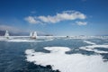 Boat for kitewing frozen ice on a beautiful lake on a background of blue sky Royalty Free Stock Photo