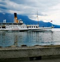 Boat ``La Suisse`` close to the shore of lake geneva in Vevey