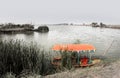 Boat at lake bird sanctuaryin India