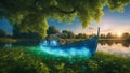 boat on the lake highly intricately detailed Spring summer landscape blue sky clouds Narew river boat Royalty Free Stock Photo