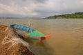 Boat at lake landscape fall season Royalty Free Stock Photo