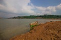 Boat at lake landscape fall season Royalty Free Stock Photo