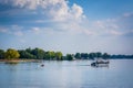 Boat in Lake Norman, seen from Jetton Park, in Cornelius, North