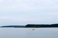 Boat on the lake Seliger in Russia, near Ostashkov town Royalty Free Stock Photo