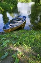 Boat at lake shore