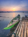 Boat lake sunrise sky morning Royalty Free Stock Photo