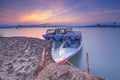 Boat lake sunrise sky morning amazing Royalty Free Stock Photo