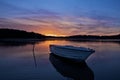 Boat in lake with sunset in Royal national park, NSW Australia