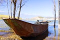 Fishing Boat, Iron ship stranding in wetland park in Erhai lake Royalty Free Stock Photo