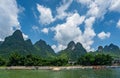 Boat landing on Li River shore in China