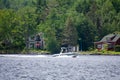 Boat on a large canadian lake  in Quebec Royalty Free Stock Photo