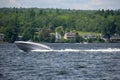 Boat on a large canadian lake  in Quebec Royalty Free Stock Photo