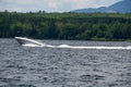 Boat on a large canadian lake  in Quebec Royalty Free Stock Photo