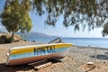 Boat laying in a seaside.