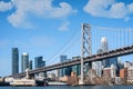 Boat level view of San Francisco, California downtown district and its skyscrapers and San Francisco Bay Royalty Free Stock Photo