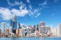 Boat level view of San Francisco, California downtown district and its skyscrapers and San Francisco Bay Royalty Free Stock Photo