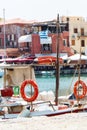 Boat with lifebuoys in Rethymno