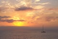 Boat in the Ligurian sea at sunrise Royalty Free Stock Photo