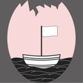 boat logo on the sea combined with broken eggs