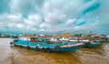 Boat colorful river in mahakam samarinda blue sky transportation