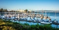 Boat marina near new oakland bay bridge leading to oakland calif Royalty Free Stock Photo