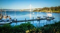 Boat marina near new oakland bay bridge leading to oakland calif Royalty Free Stock Photo