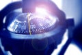 Boat marine compass in black blue light backlight Royalty Free Stock Photo