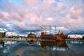 The boat in matryoshka square and cloudscape in the NZH Manzhouli sunset